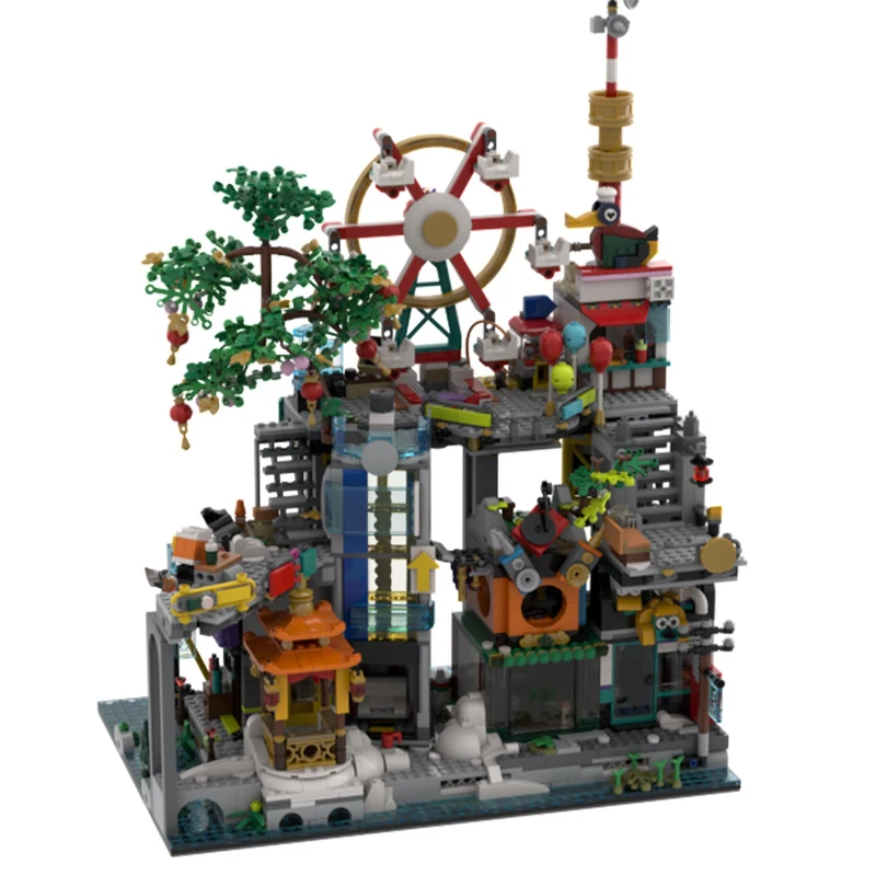 3586 sztuk MOC Ninjago City Megapolis architektura klocki Model montaż zabawki prezenty świąteczne dla dzieci