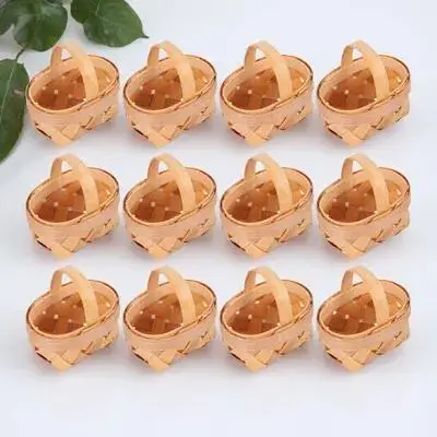 

12pcs Mini Wood Chip Baskets Hand Woven Natural Storage For Living Room Bathroom Balcony Desk Decor Small Portable Organizer