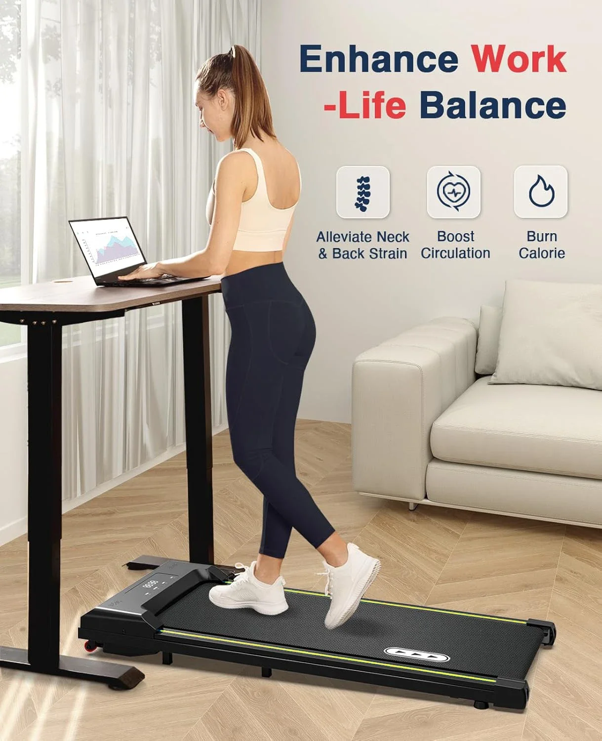 Walking Pad Treadmill Under Desk Treadmills for Home Office Compact Walk Pad with Remote Control