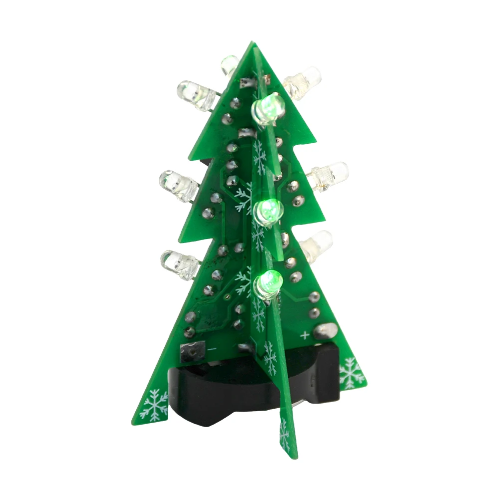 DIY Electronics Kit 3D Christmas Tree Soldering Practice Electronic Science Assembly Kit 3 Color Flashing LED PCB