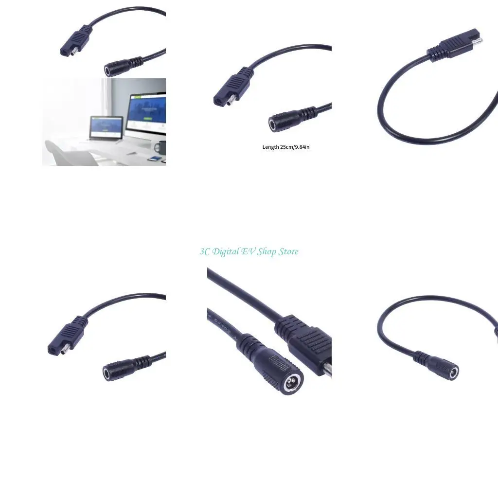 E74D Versatile Power Adapter Cord 5.5x2.1mm Female to SAE Male Plug Converter Cable