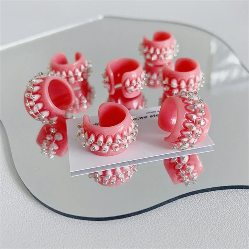 Design Teeth Brackets Lovely Resin Rings for Women Men Open Lover Rings Fashion Ring Jewelry Accessories Gift