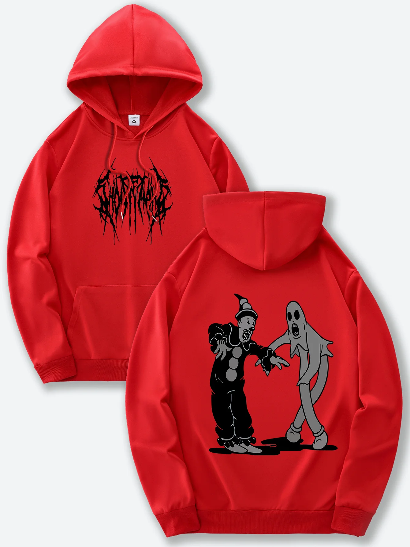 

Men's Graphic Print Hoodie with Kangaroo Pocket - Featuring Black & White Cartoon Characters,Casual Drawstring Hooded Sweatshirt