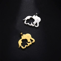 EUEAVAN 1pc Elephant Stainless Steel Pendant for Necklace Mom Baby Animal Charm Pendants DIY Necklace Jewelry Making Supplies