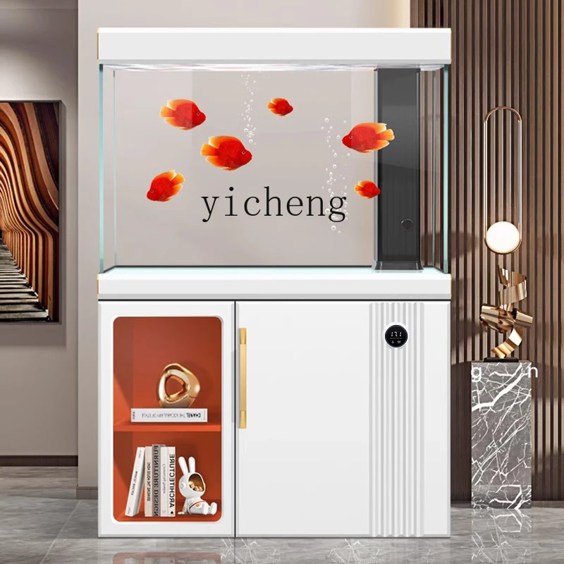 XL ultra-white glass fish tank living room small light luxury household aquarium screen bottom filter goldfish tank