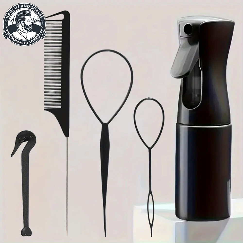 

5-piece Spray Bottle Hair Ring Tool Braiding Tool with Mouse Tail Comb Tail Ring Head Rope Removal Tool Styling Hair Accessories