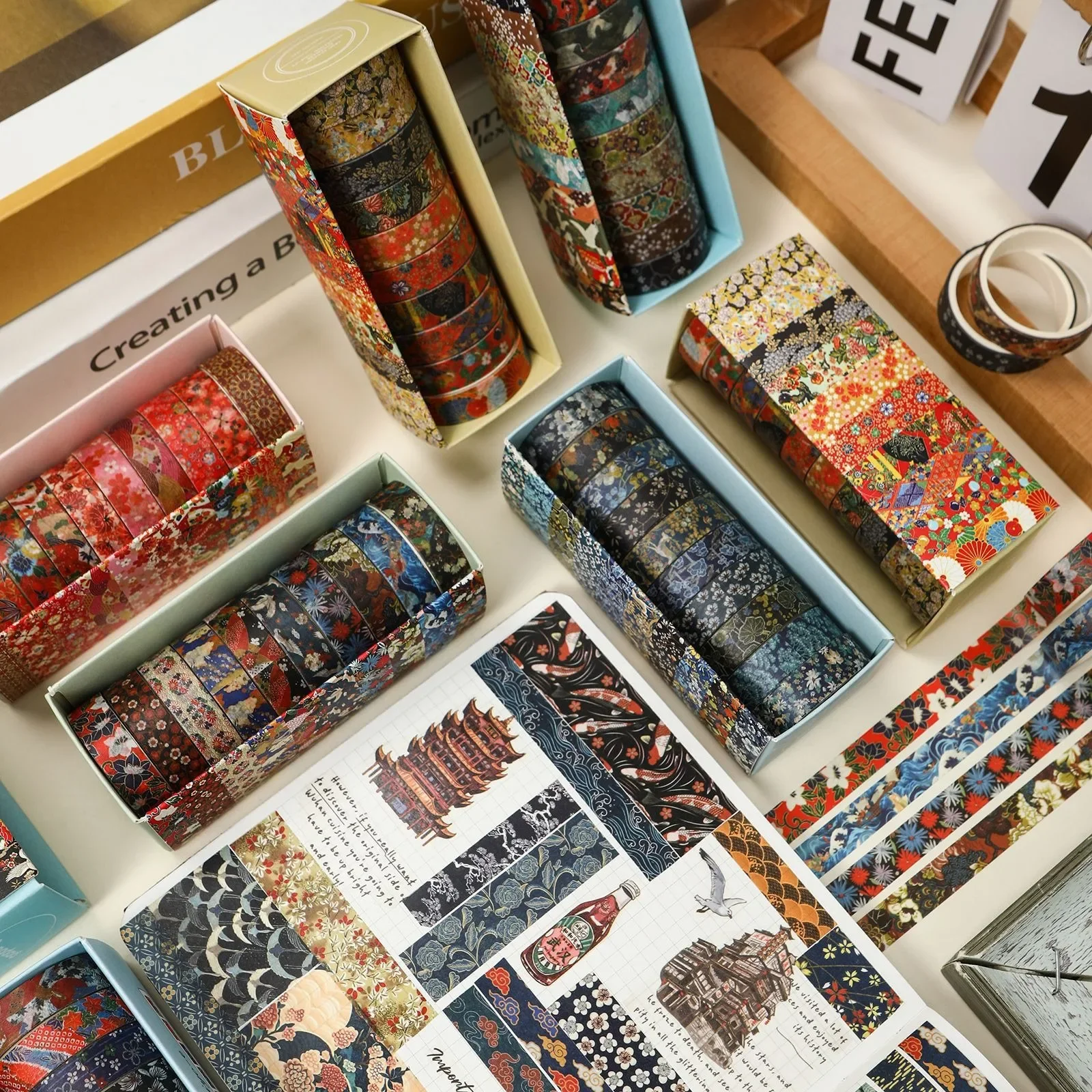 10 قطعة لفة واحدة Kawaii Ukiyoe الشمع اشي الشريط مجموعة القرطاسية الكورية DIY بها بنفسك كتيب المواد مكتب الثقافة واللوازم التعليمية