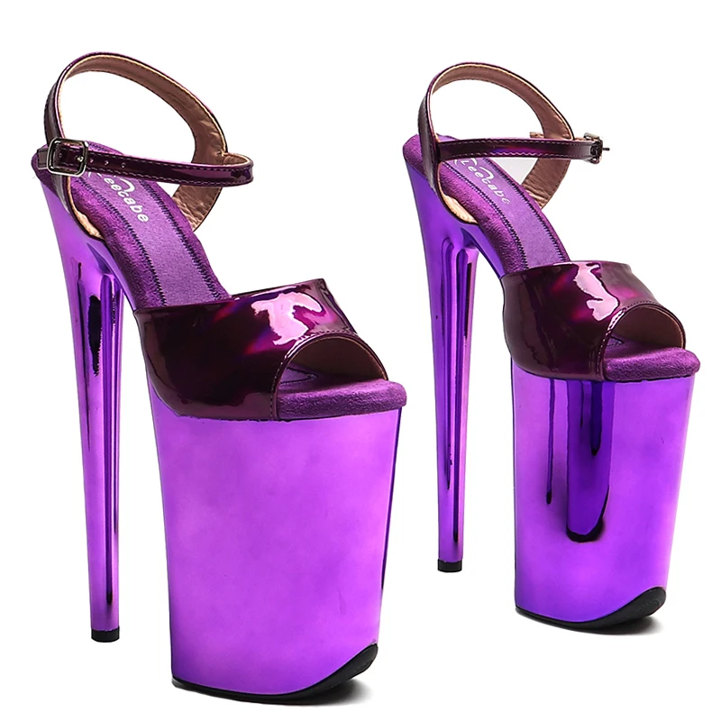 Leecabe 23CM/9inches Shiny  PU   upper fashion trend exotic  electroplate Platform High Heels Sandals Pole Dance shoes