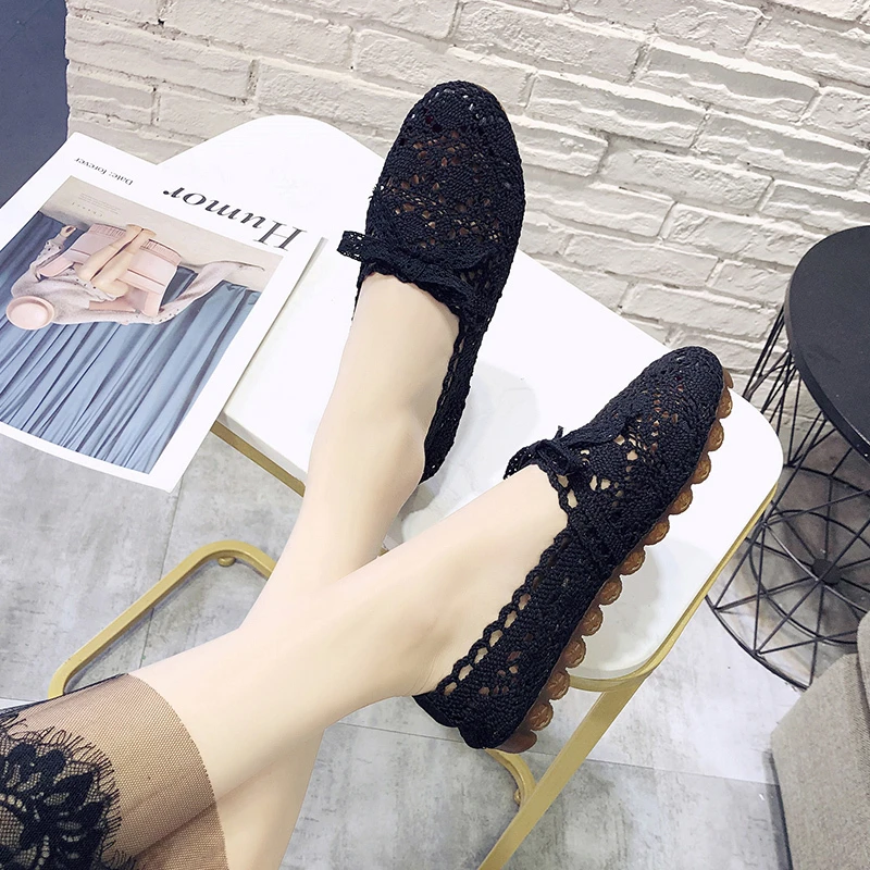 New Women Mesh Breathable Bow Shoes Fisherman Shoes Woman Comfortable Flat Soft Bottom Women Peas Shoes Casual loafers Shoes