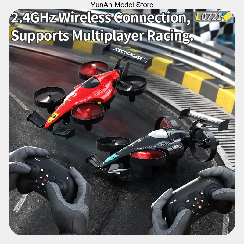L0721 2.4GHz RC Transformable Vehicle 4-Axis Drone & Drift Car Dual Mode with Gyro Stabilization & LED Lights RTR