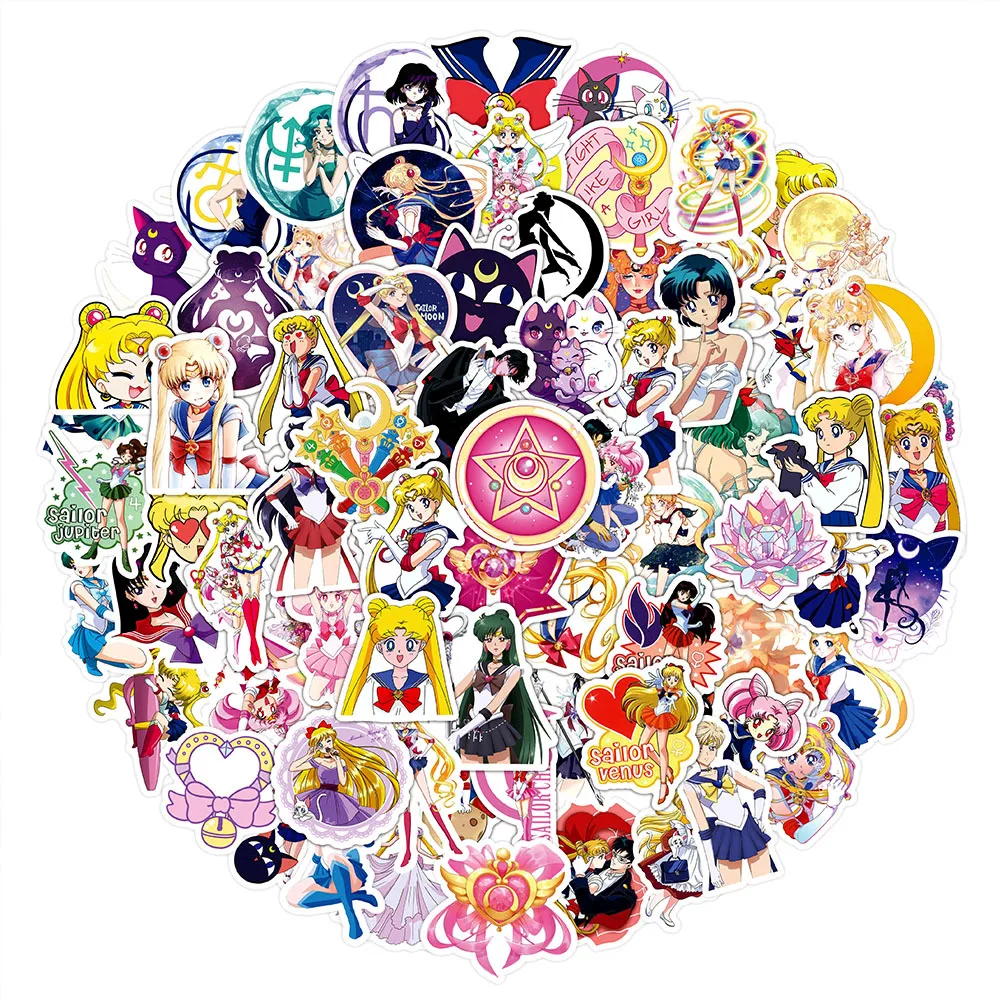 100Pcs Sailor Moon Anime Stickers Kawaii Girls DIY Luggage Water Bottle Phone Case Waterproof Cartoon Sticker for Kids Toys