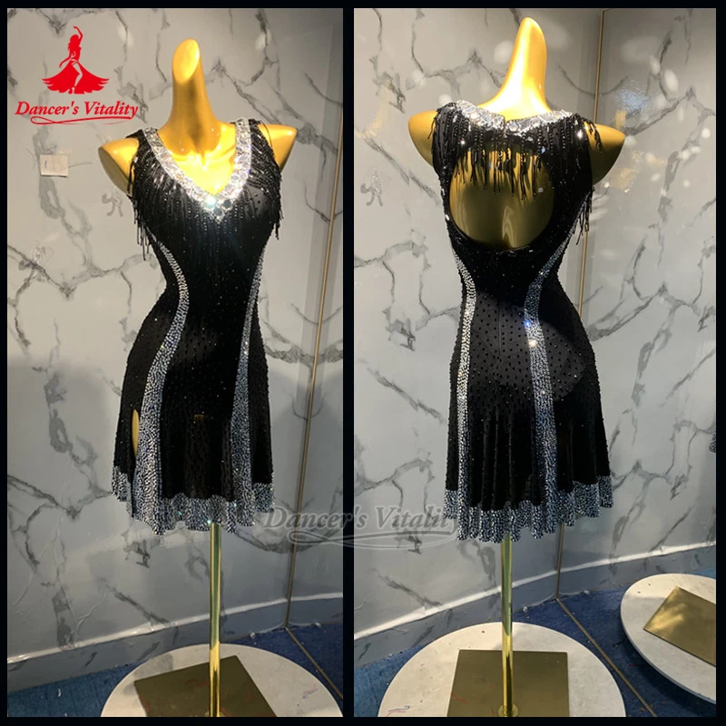 Adultos y adolescentes Chacha Samba Jive Concurso Vestidos de baile Salsa latina Ropa de actuación Personaliza la vitalidad del bailarina