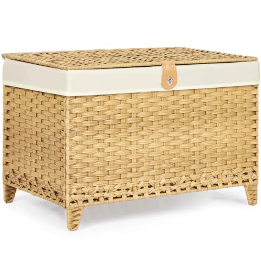 

Wicker Storage Basket with Lid Rattan Shelf Basket with Removable Liner Bag 200L Storage Bin with Heightened Feet for Wardrobe