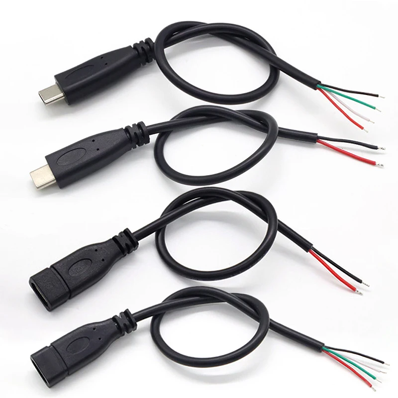 DIY repair welding cable 2 wire 4 Wires Type C USB 2.0 Elbow Head Male female Jack 4pin/2pin type-c male extension cable 0.25M