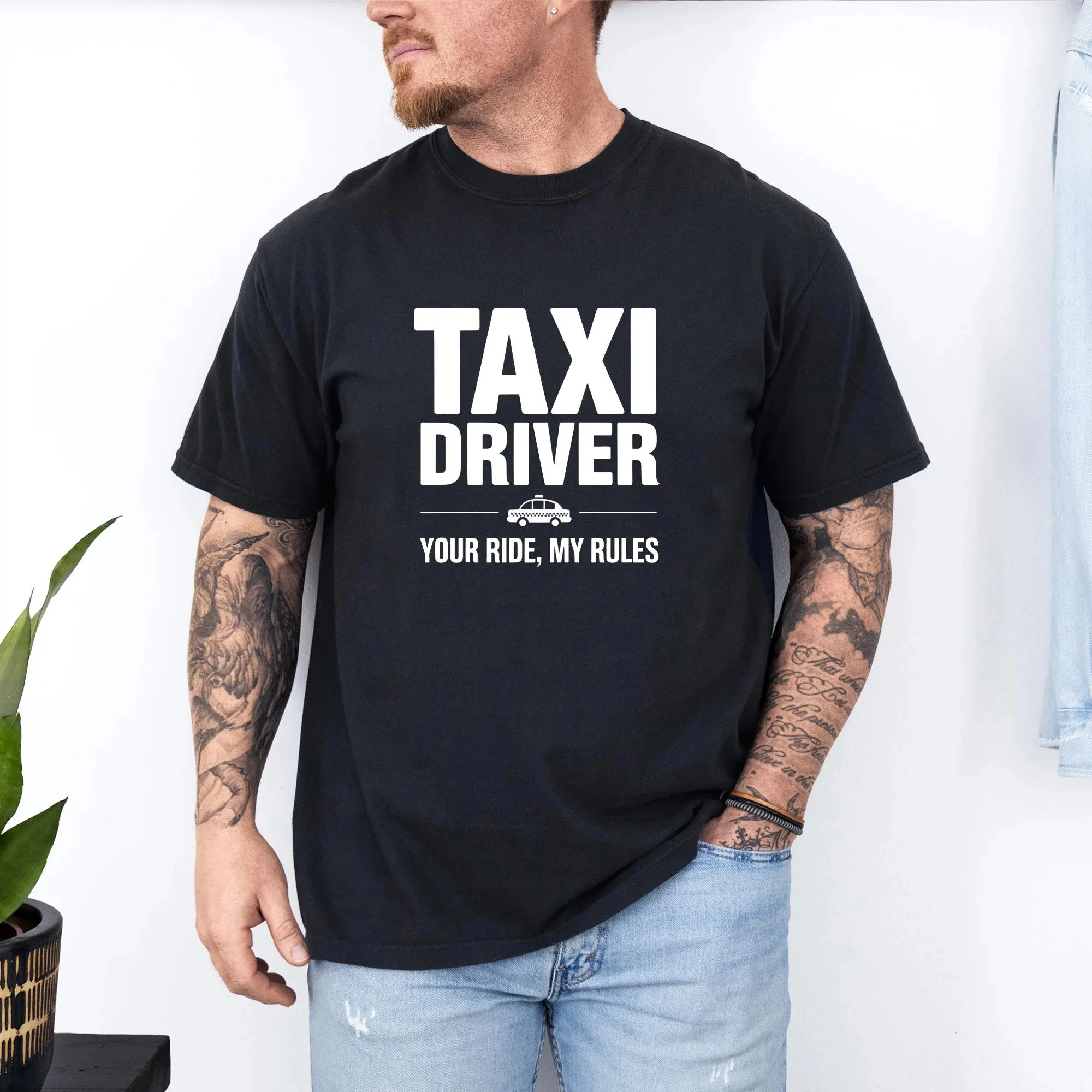 Taxi Driver Themed T-shirt, Suitable for Both Men and Women. Black T-shirt. Your Vehicle, My Rules - A Comfortable Color T-shirt