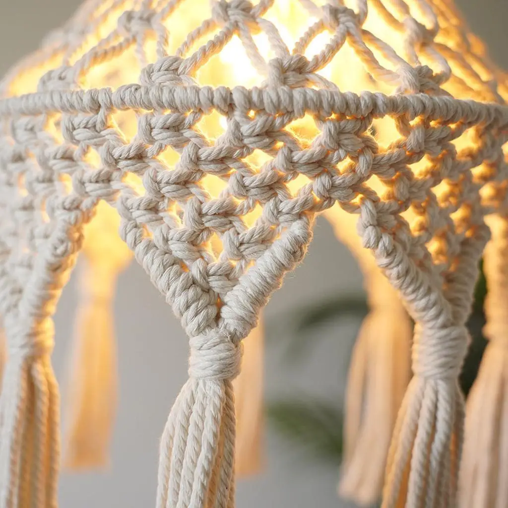 Hand-knitted Macrame Lamp Shade Boho Hanging Light Cover Decor Lampshade