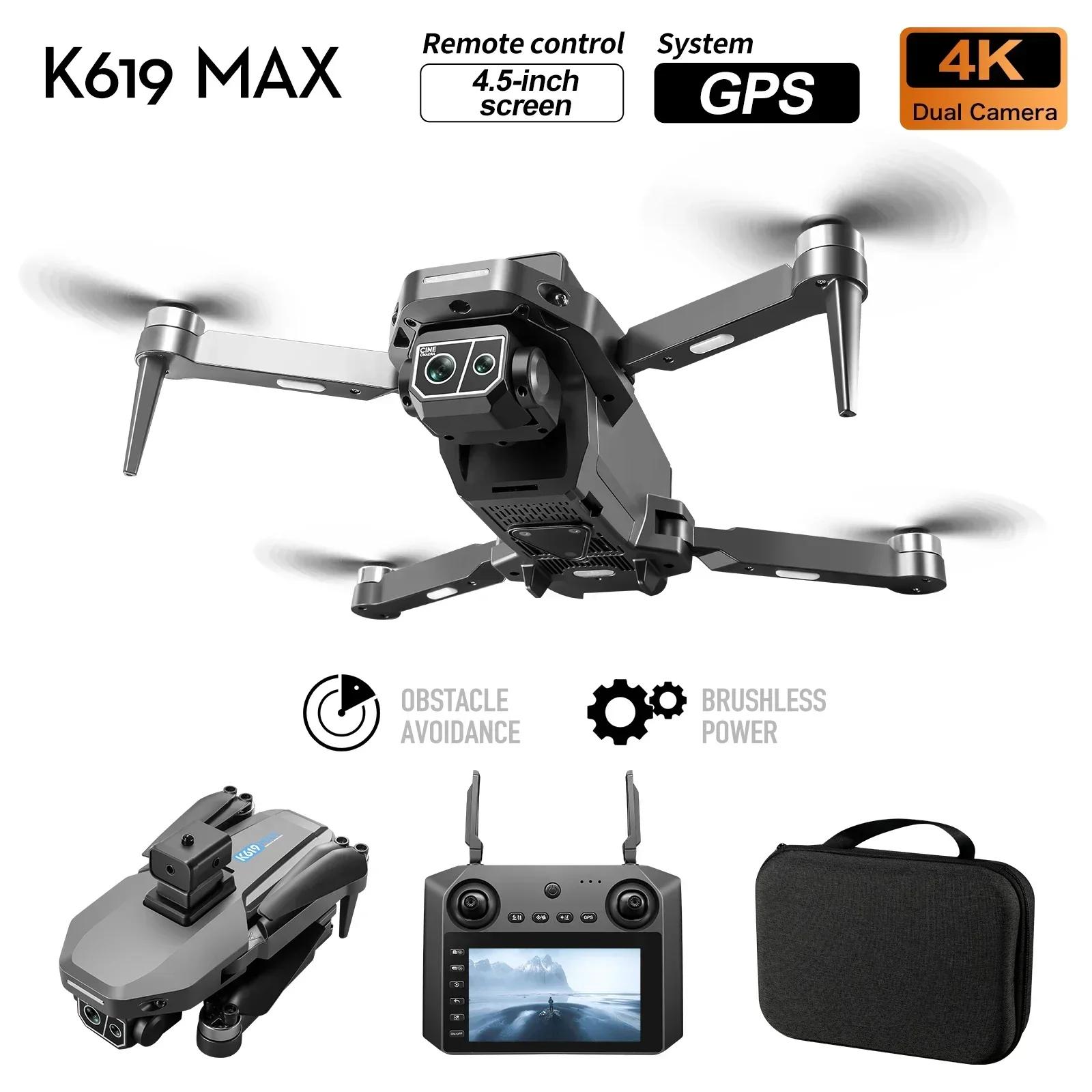 New K619 MAX Drone with Screen Remote Control Drones Professional 4K HD Dual-Camera 5G GPS Brushless Obstacle Avoidance RC Toy