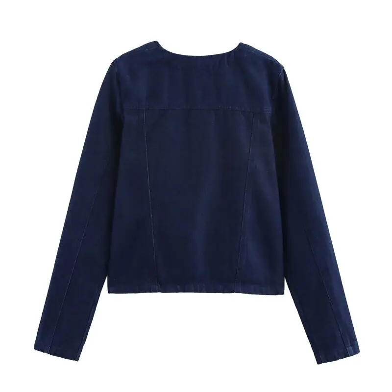 

Spring 2025 Women's Faion round Ne Long Sve Denim Jaet orts ket Decorated New Arrival Women's Clothing Set