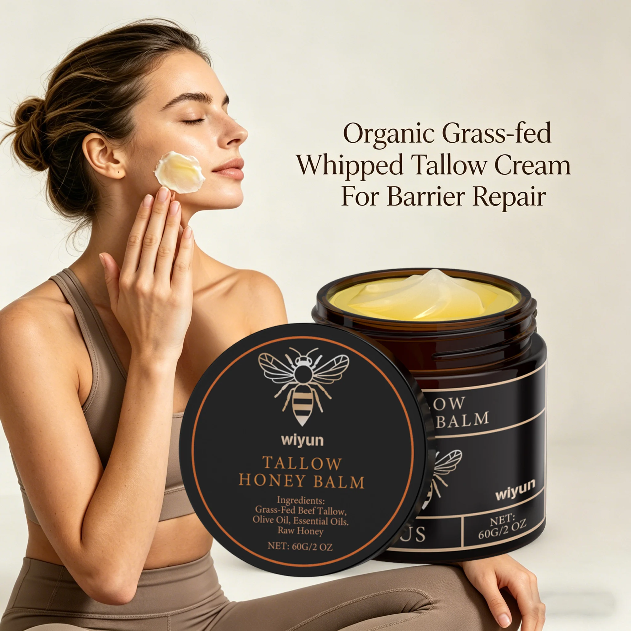 Crema de Sebo Orgánico de Animales Alimentados con Pasto que Alivia la Sequedad, Calma el Enrojecimiento Visible, Suaviza la Piel Áspera y Agrietada, Crema Reparadora de Barrera para una Piel Radiante