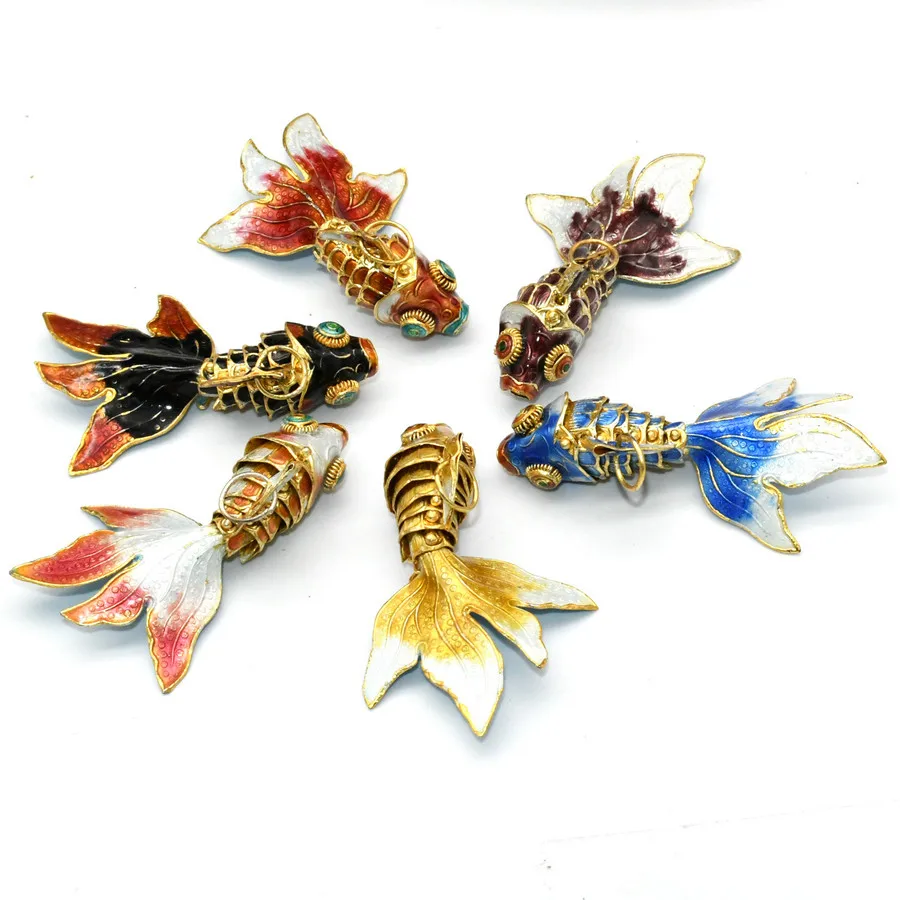 6cm Ring on Fishback Many Enamel Color Cloisonne Movable Big Tail Goldfish Pendants For DIY Jewlery Making