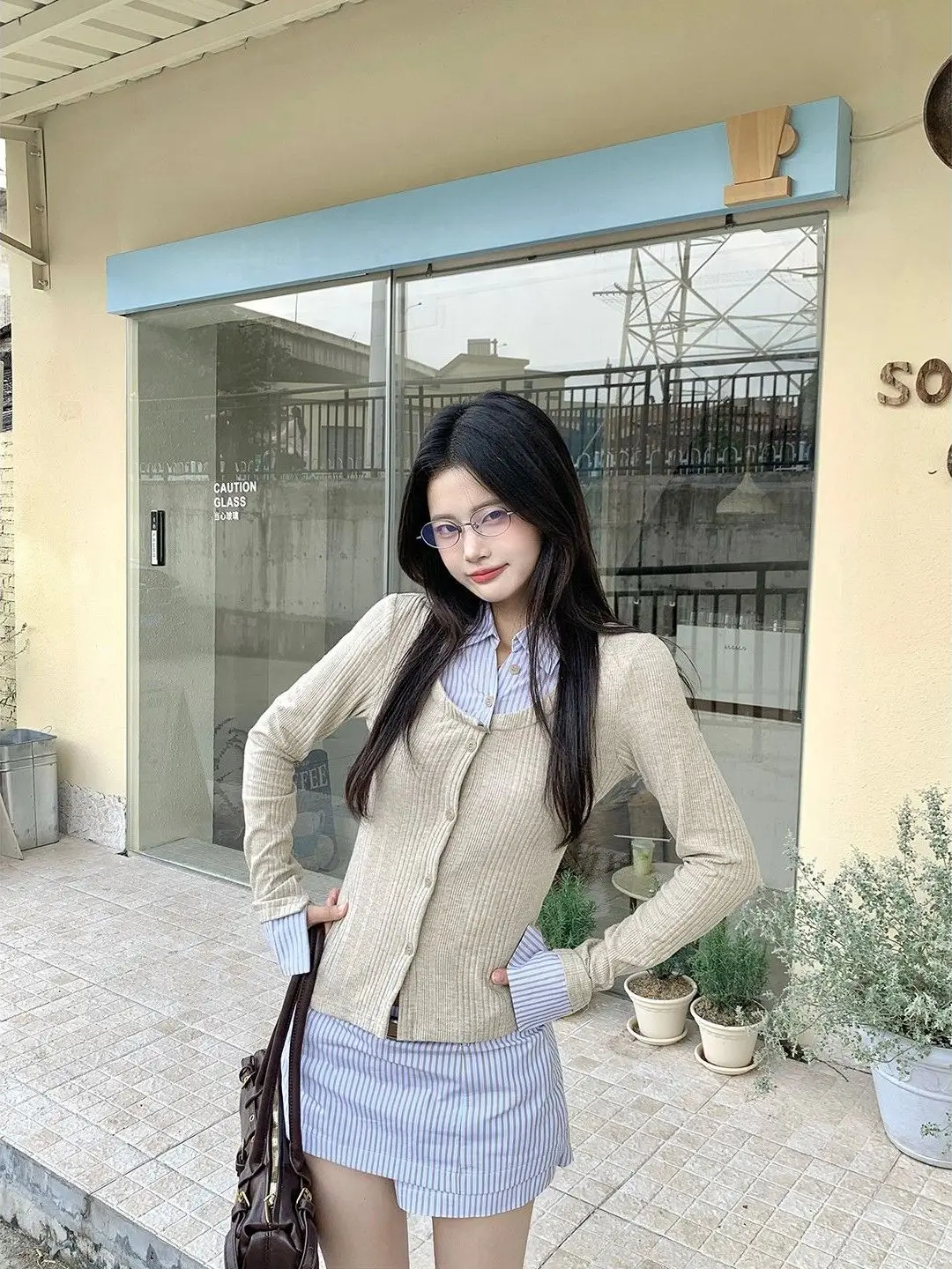 

Slim Fit Striped Shirt And Short Skirt Set Chic Pure Desire Style Spring Autumn High Waist Collar Button up Fashion Set