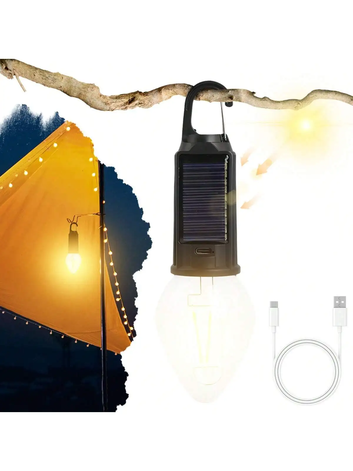 

1pc portable LED bulb USB Charging and Solar Charging，for Hallway Kitchen Cabinet Shelf Wardrobe House Room Decoration Outdoor