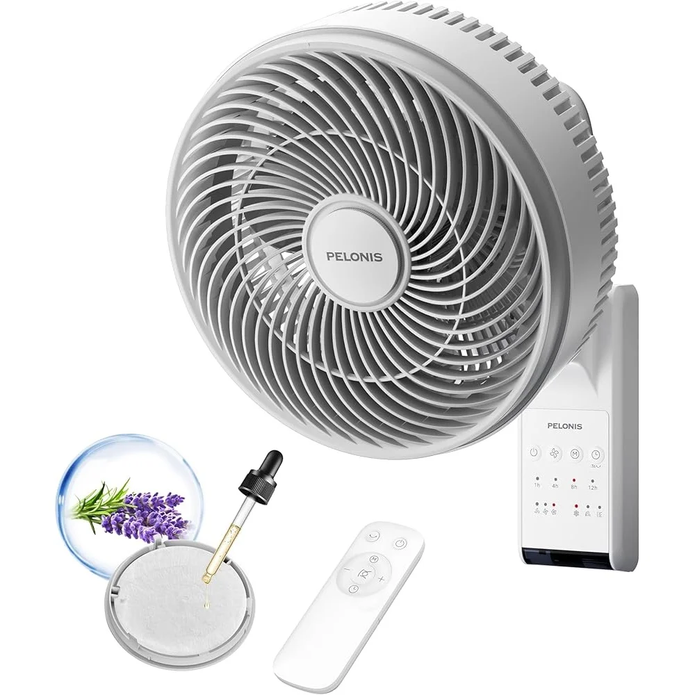 9 Inch Wall Mount Fan with Remote Control Oscillating Fan Powerful Airflow 26ft 3 Speed Modes Auto 90° Horizontal 60° Vertical