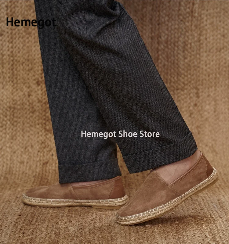 Summer Linen Grass Woven Leather Shoes Men\'s Casual Comfortable Luxury Top Quality Slip-On Loafers Suede Handmade Casual Shoes