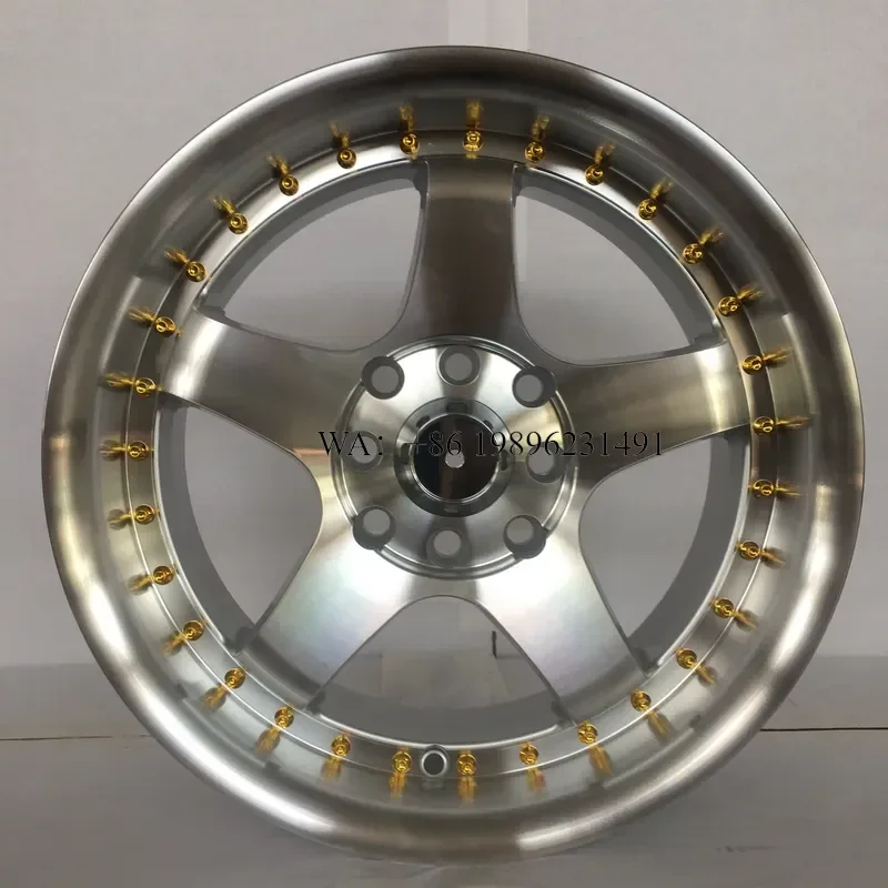 Wmwmnu Deep Dish 15x7.0 Inch Passenger Car Alloy Wheel Rim 5 Holes 8 Holes Five Spokes with Golden Rivets