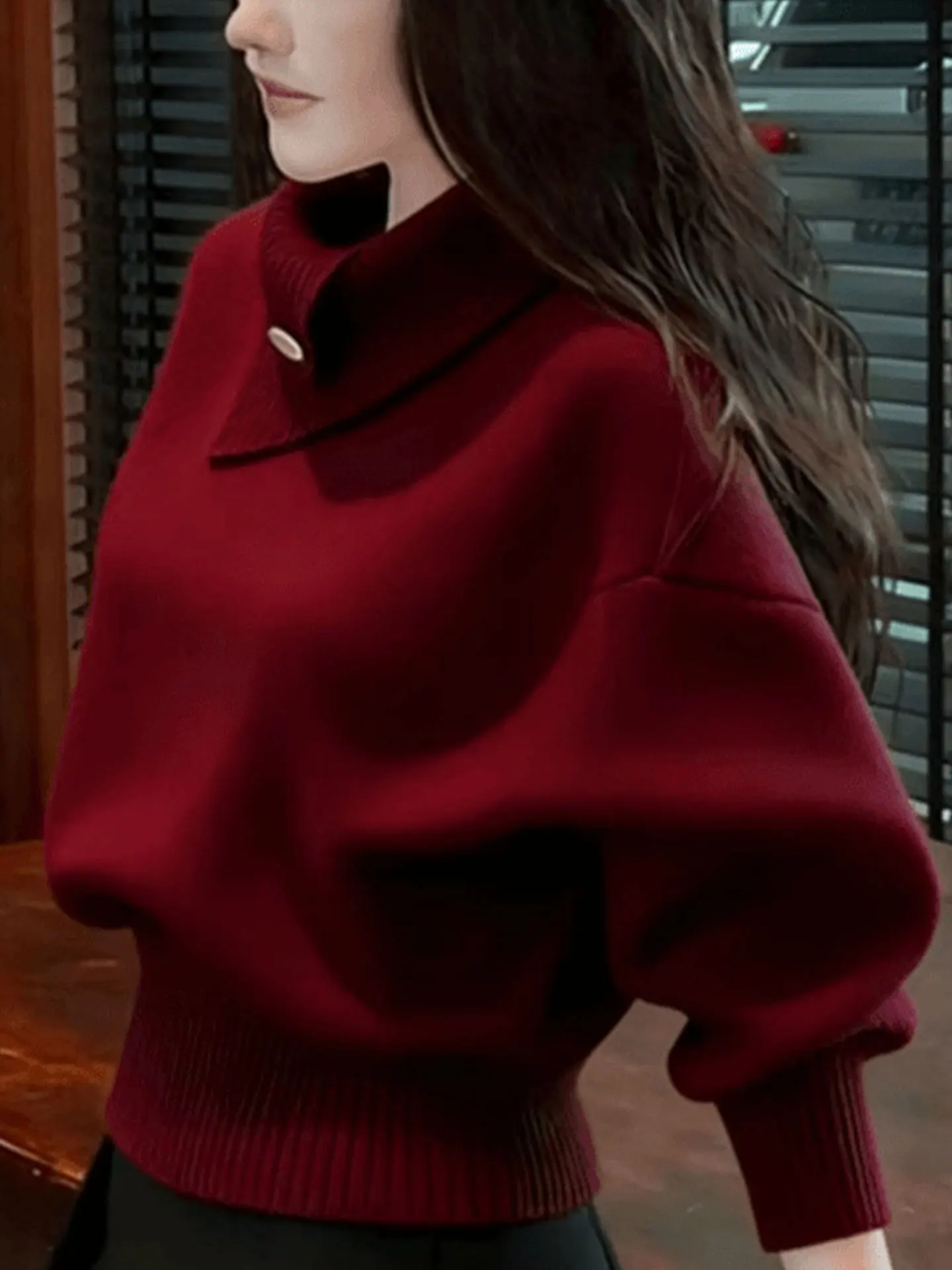 

Ele Long Sve Knitted Sweater Pure Color Commute Design Camere Beautiful Top Korean Sle Loose Fit Winter Faion