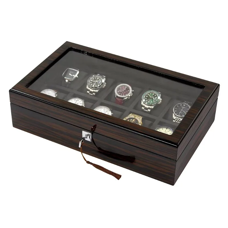 

10-slot luxury leather interior gift wrap black single strap display box