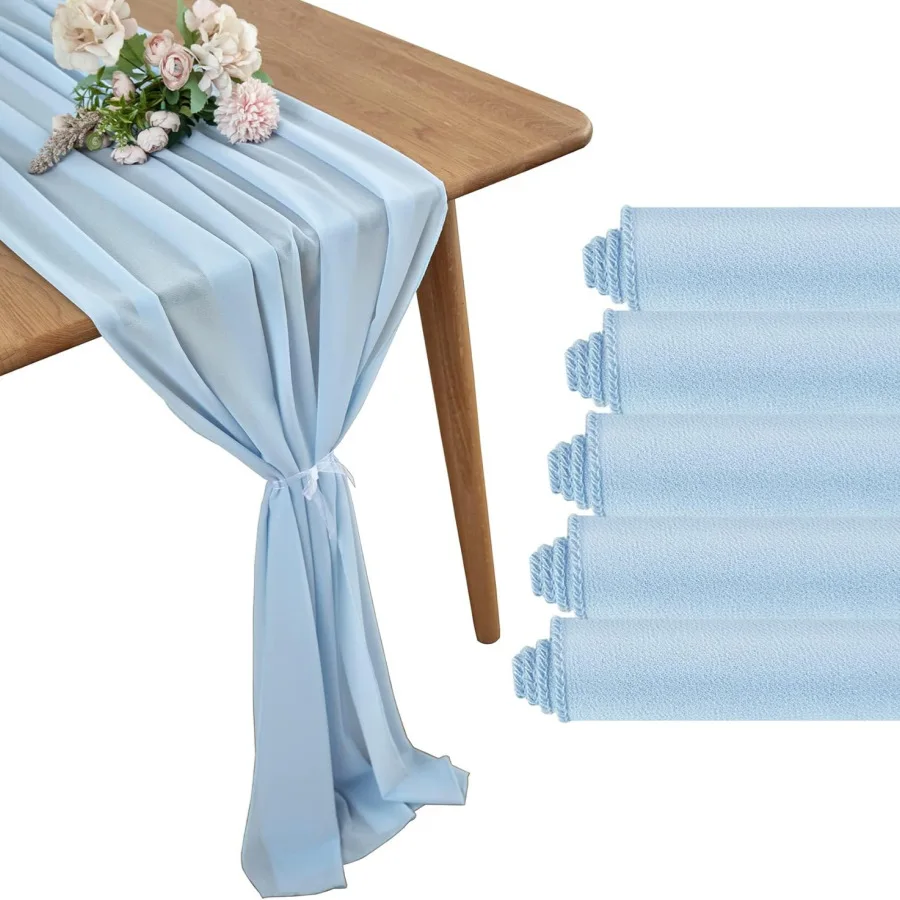

29x120 Inches 10 Pcs Light Blue 10Ft Chiffon Table Runner Sheer Chiffon Table Runner Romantic Boho Rustic Table Runner