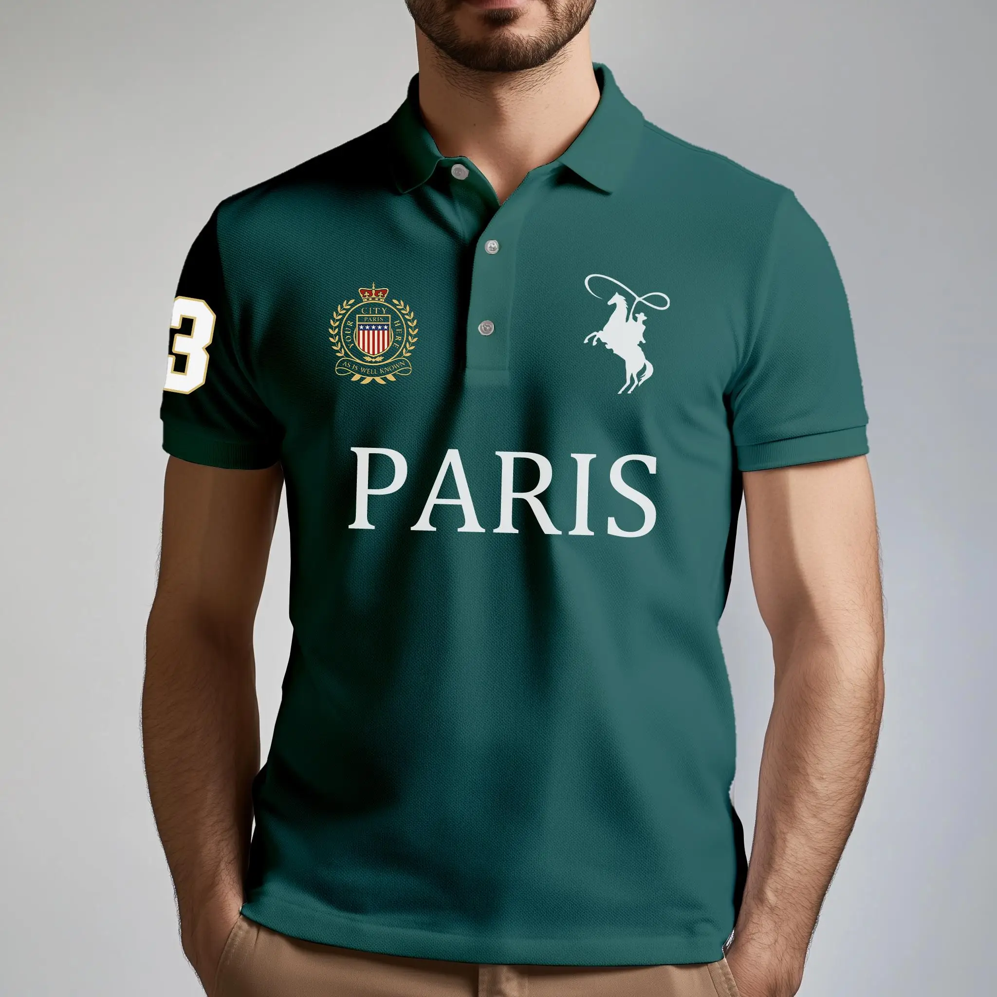 2025 Business Casual Men's Golf Polo Shirt Fashion Letter Print T-shirt Parisian Style Breathable Comfortable High-end Lapel Top