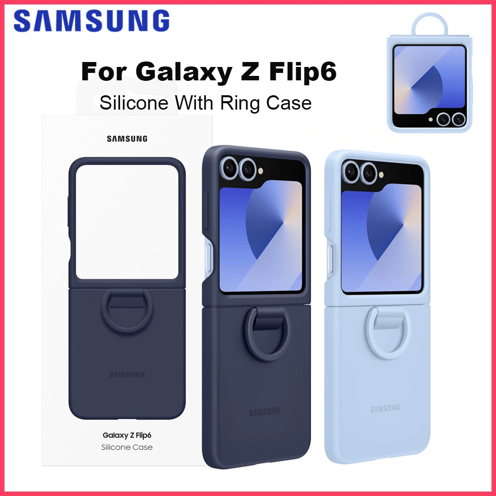 Original SAMSUNG Galaxy Z Flip6 Silicone Phone Case Protective Cover with Built-in Ring Z Flip 6 Silicone Case with Ring