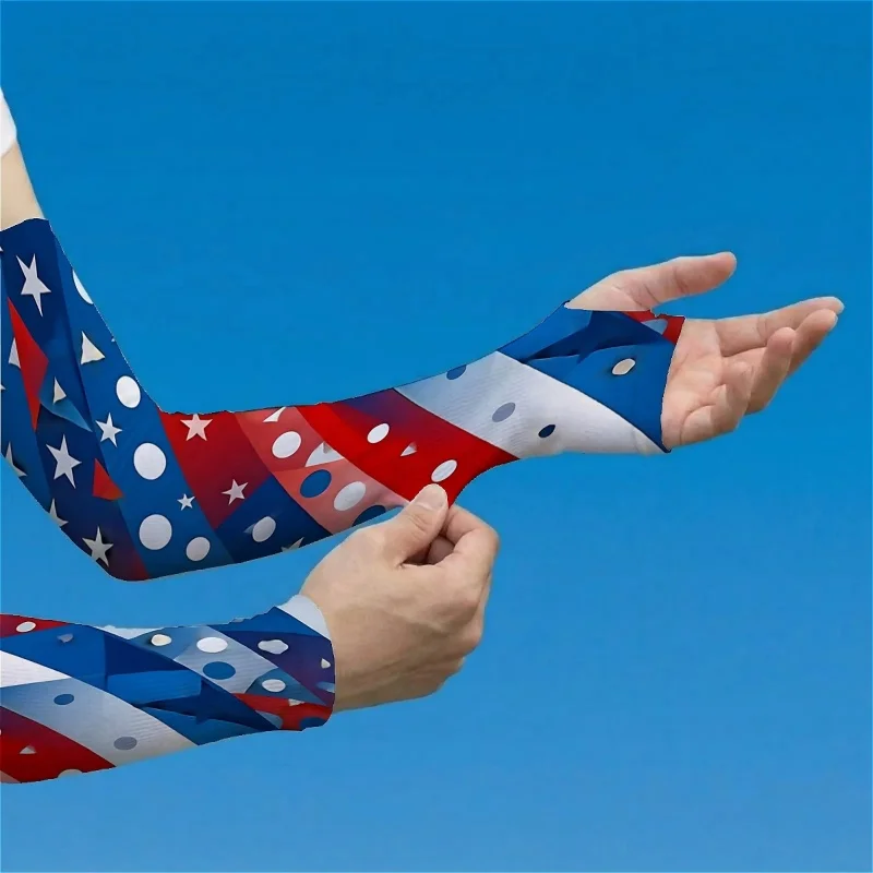 1 Pair Unisex American Flag Cooling Arm Sleeves Red White Blue Stars Stripes Design Thumb Hole Sleeve Cuffs