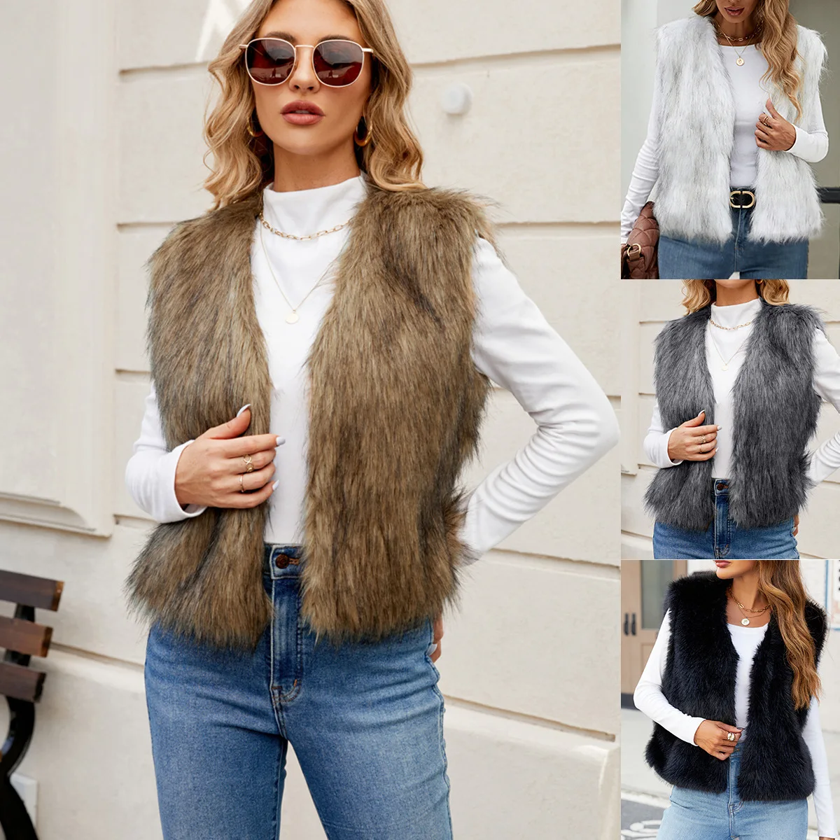 

2026 NewFur Jacket Women Short V Neck Vest Casual Comfortable