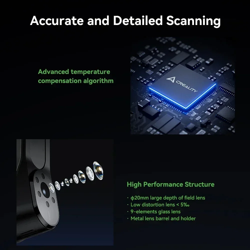 Creality 3D CR-Scan Raptor Scanner 3D portatile per consumatori a linee multiple Blu e NIR Scansione a colori a 24 bit Scansione ad alta velocità