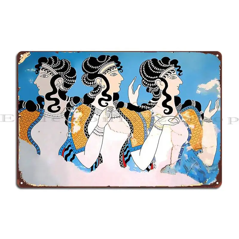 Minoan Ladies In Blue Fresco Art Metal Signs Garage Poster Customized Wall Mural Plaques Tin Sign Poster