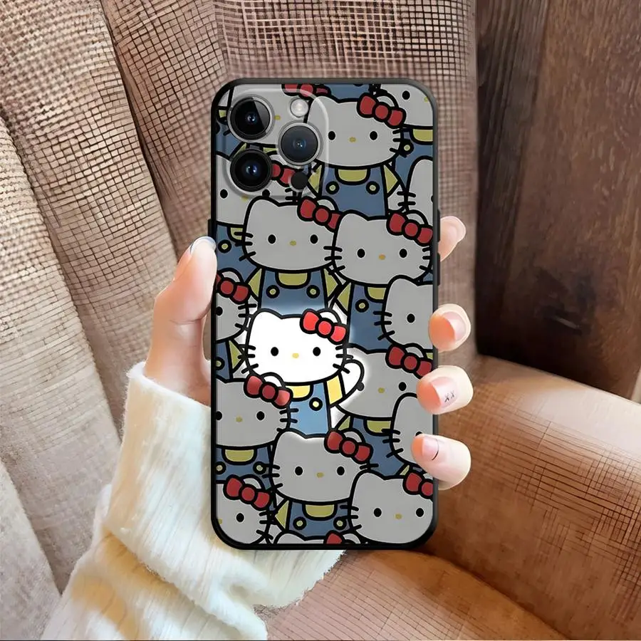 블랙 소프트 폰 커버 케이스 아이폰 15 16 14 플러스 XS 맥스 13 12 11 17 프로 맥스 7 8 XR 17에어 레오파드 키티 산리오