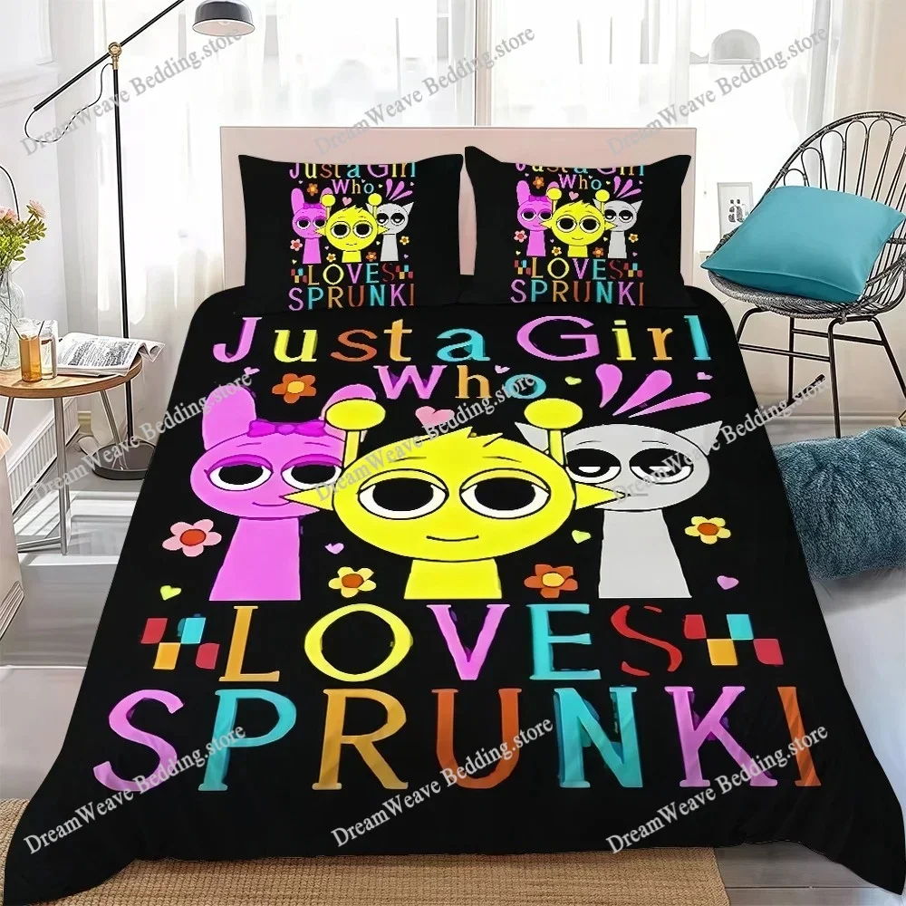 Cartoon S-Sprunki Pattern Duvet Cover Set Home Style Bedding Soft Laundry Cotton Bed Student Dormitory Gift