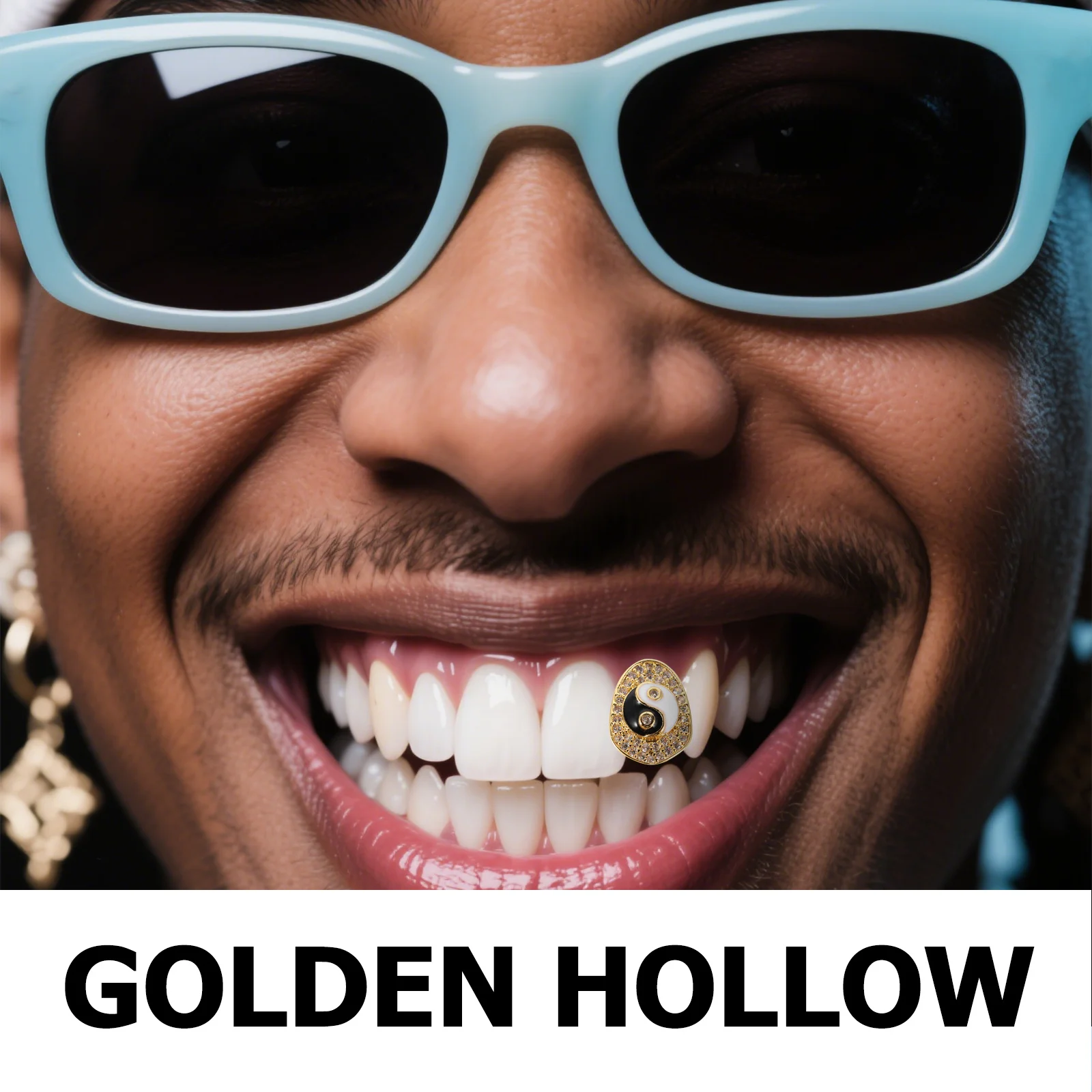 Gorro de dientes Bagua a la moda, colgante de cristal de cobre de Hip Hop, parrillas ostentosas dentales para hombres, joyería de disfraz de Cosplay brillante