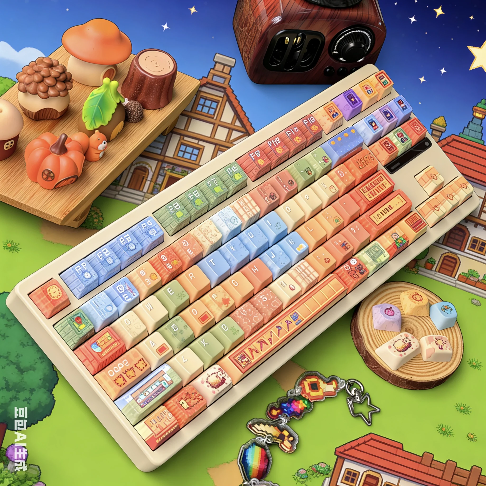 

135 клавиш Stardew Valley Keycaps Game Anime Key Cap Набор игровых ключей Cherry PBT Непрозрачный колпачок для изготовления 68 Mad68 Wooting 60