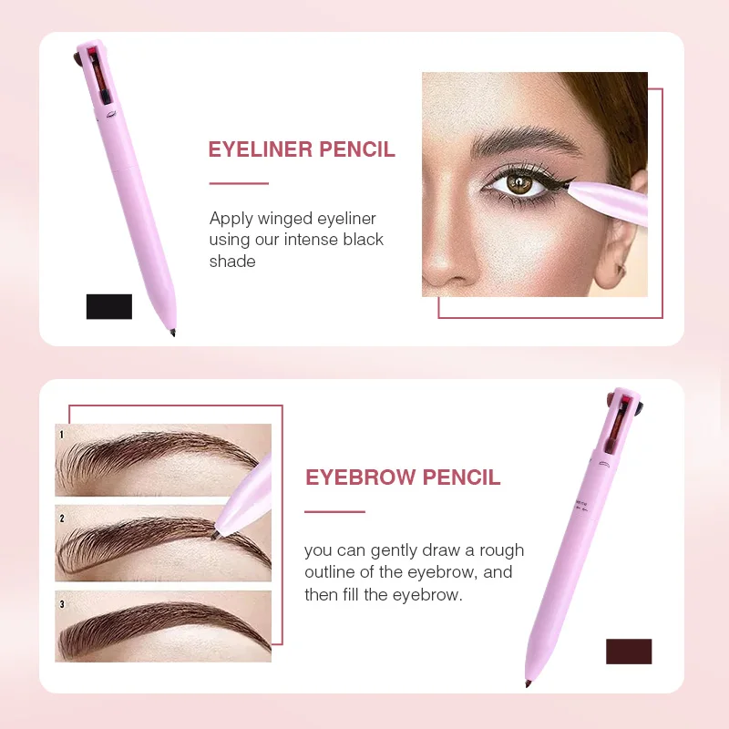 Professionele Make-Up Pennen Multifunctionele 4 In 1 Tekening Wenkbrauw Potlood Eyeliner Contour Pen Easy Color Lip Liner Pen Beauty Tools