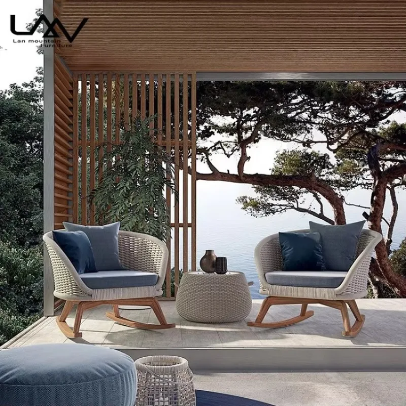 

Modern Outdoor Garden Furniture Set Villa Patio Hotel Teak Wood Weave Rope Sofas Sectional
