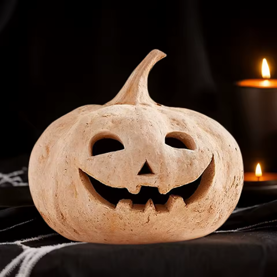 Hand-Carved Pumpkin Table Ornament