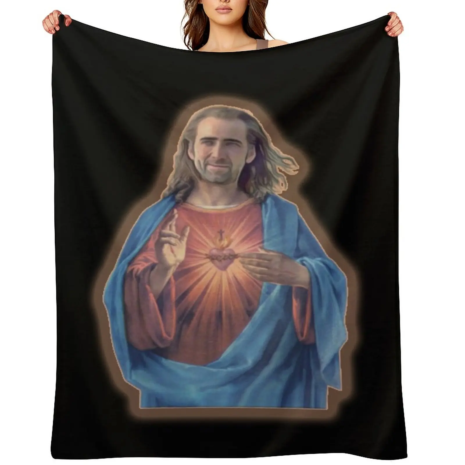 

Nicolas Cage as Jesus - Nicholas Cage - Nick Cage - Nic Throw Blanket Warm Beautifuls Giant Sofa Polar Blankets