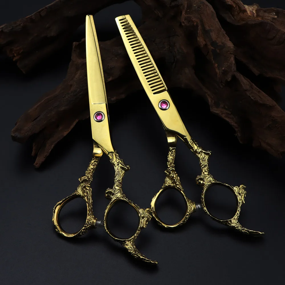 

Professional JP 440c steel 6 '' Gold Dragon cut hair scissors haircut thinning barber makas cutting shears hairdressing scissors