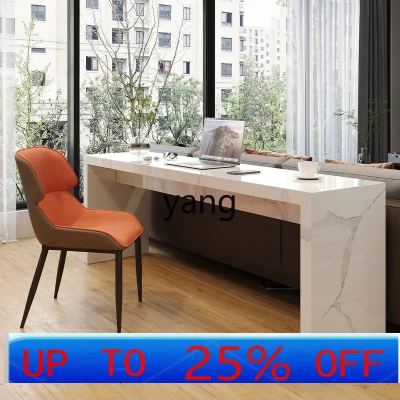 

Lmm light luxury living room large desk dining table integrated home workbench rock slab long table