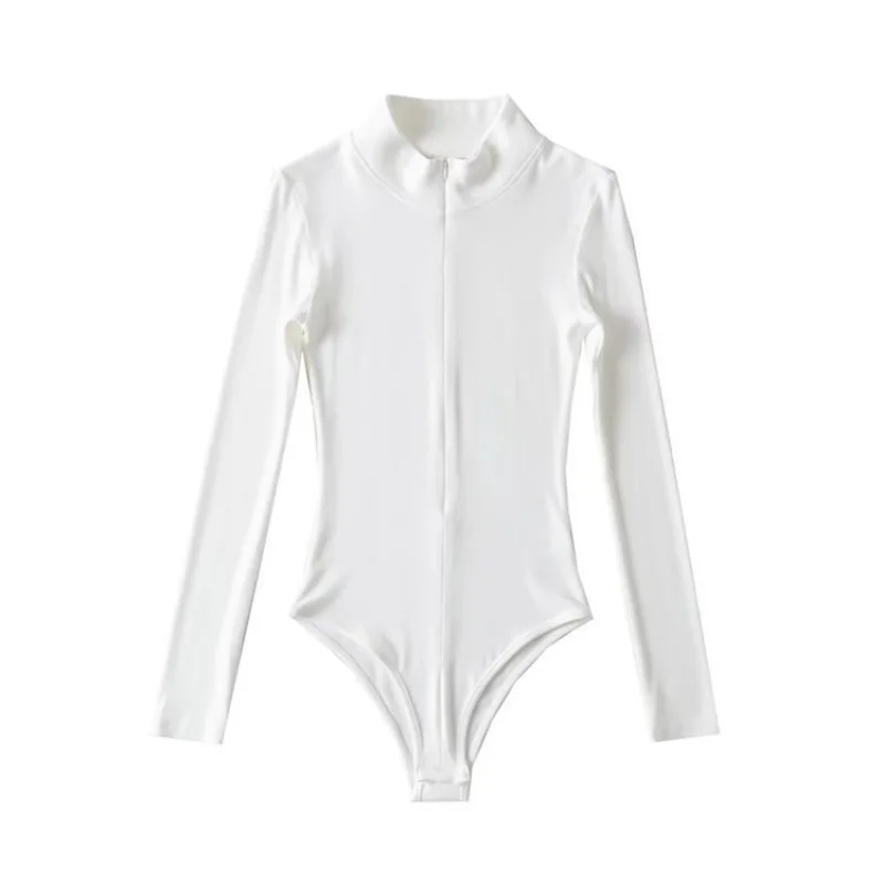 جمبسوت نسائي لربيع وخريف 2025 بدلة نسائية بقصة ضيقة وياقة ثابتة وتصميم بسحاب بلون سادة وأكمام طويلة طبقات علوية