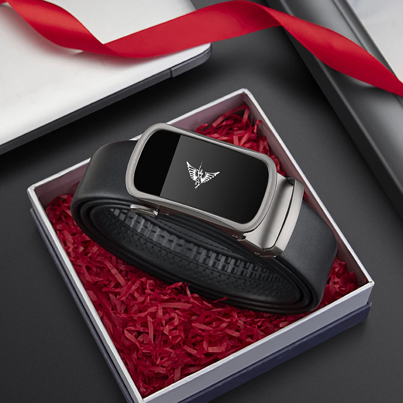 

Genuine leather men's belt with automatic buckle, fashionable waist belt, business casual pants belt